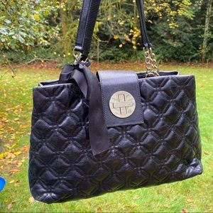 Kate Spade quilted shoulder bag with chain handles and bow - black